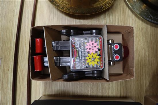 A Horikawa SH, Japan vintage clockwork Gear Robot (box with original top and replacement base) and two other robots